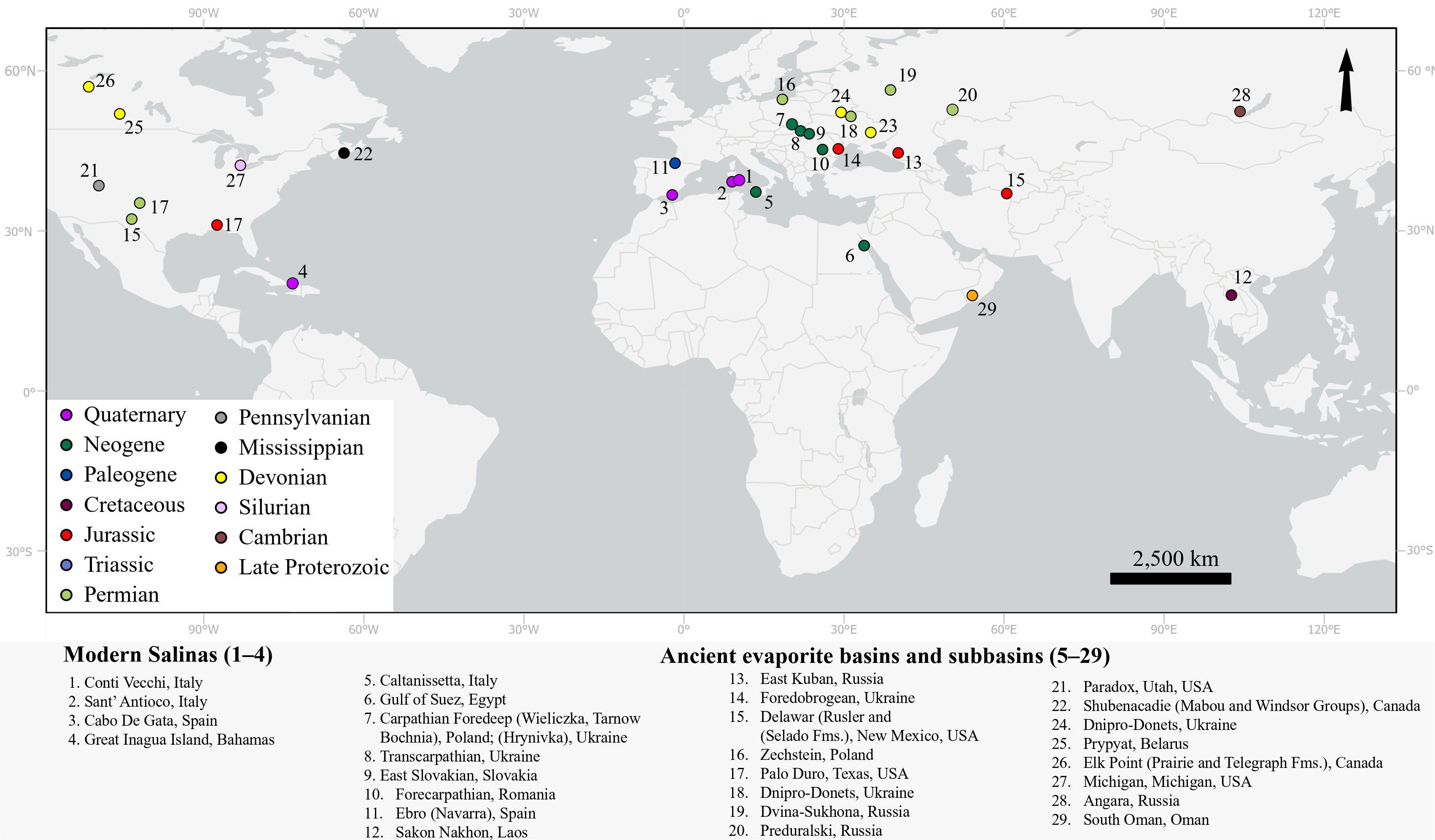  global distribution of marine evaporite deposits